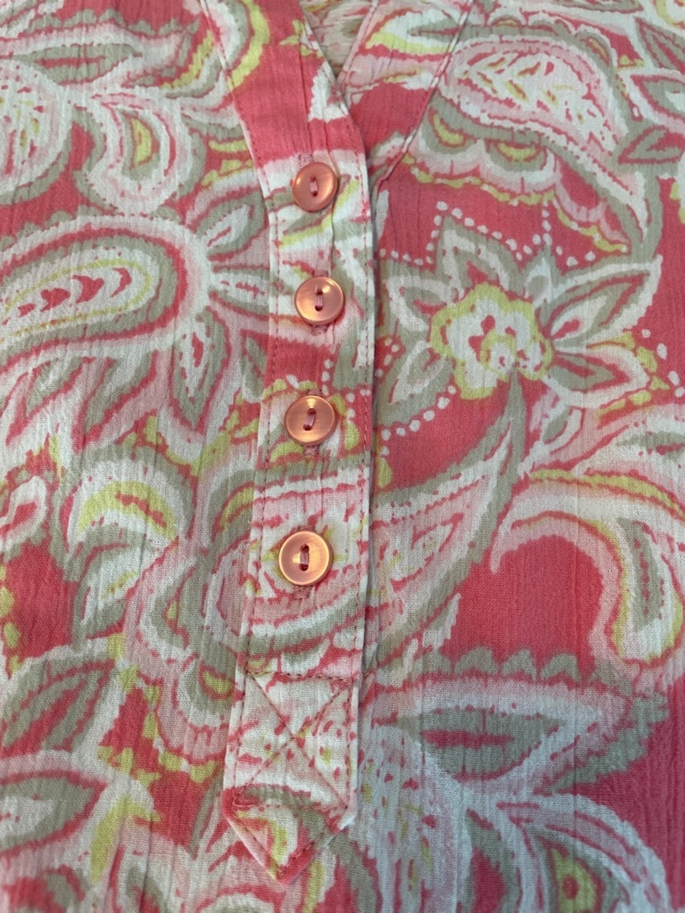 Appleseed's Coral Pink Paisley Button-Front Blouse - Picture 5 of 9